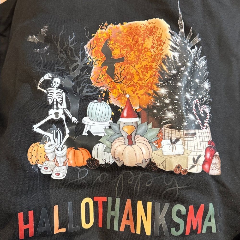 NWOT‎ Size LRG Happy Hallothanksmas Sweatshirt Hallothanksmas - Picture 2 of 2